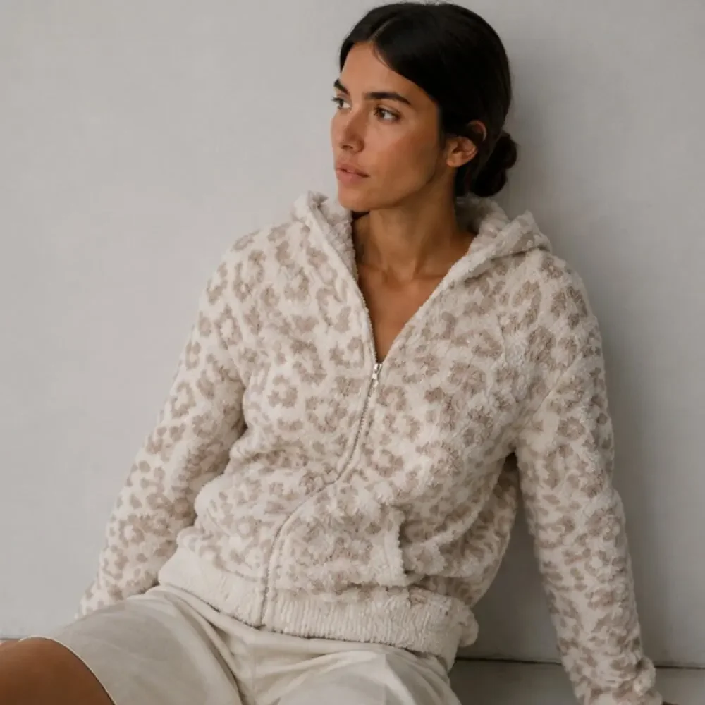 Barefoot Dreams Cozychic in the Wild Zip Hoodie Womens S Animal Print Full Zip